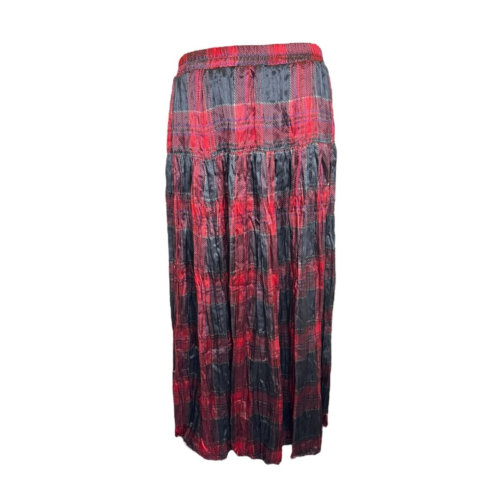 Vintage Sharon Young Red + Black Plaid Satin Maxi Skirt Size Medium